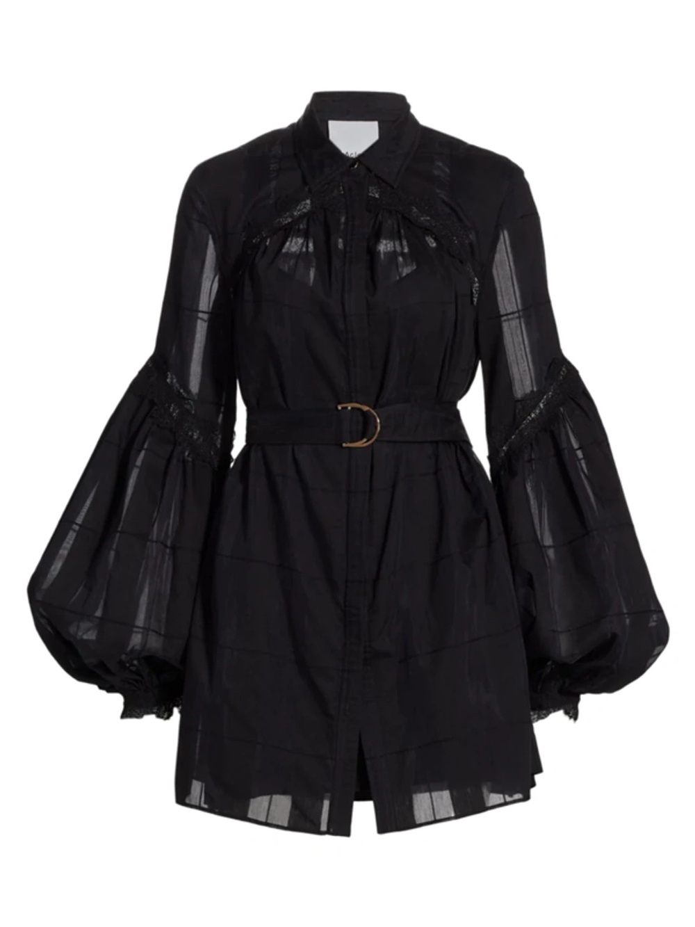 Acler Black Sheer Bell-Sleeve Belted Shirt Dress size 6